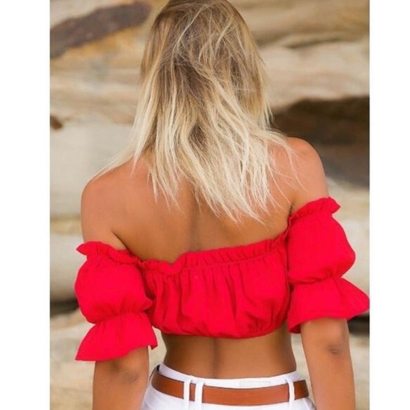 Boho festival Off shoulder Red crop top - Picture 2 of 6